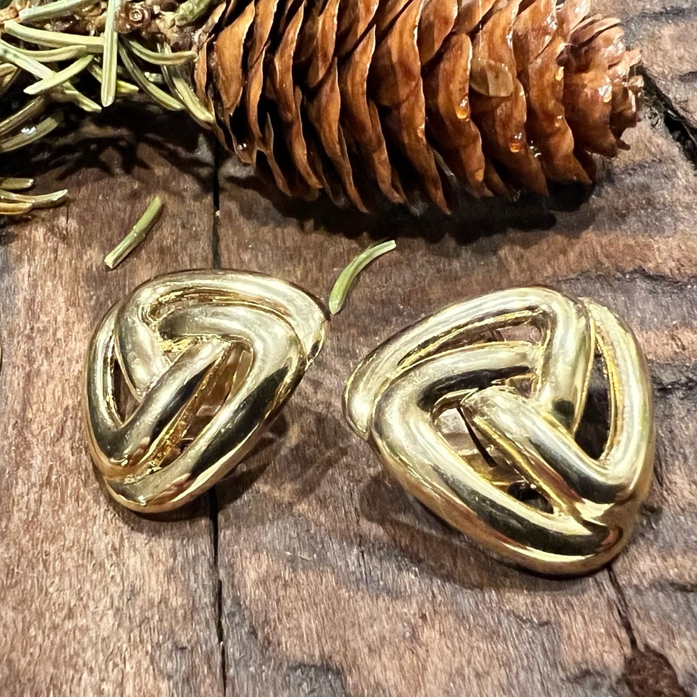 Vintage Vendome Gold Tone Knot Earrings Large Studs Clip Ons
